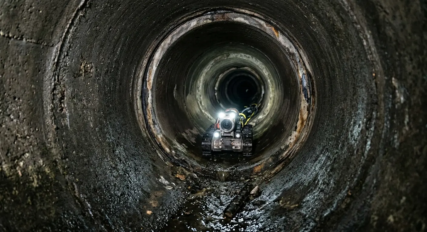 Robotic sewer camera inspecting pipe interior for Sewer Line Cleaning in Waunakee